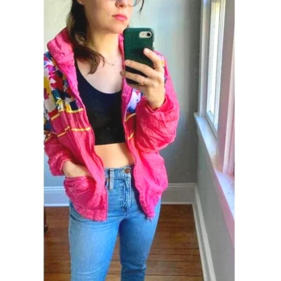 Vintage 90s Pink Streetwear Abstract Graphic Windbreaker Puffer Jacket S - Picture 2 of 10